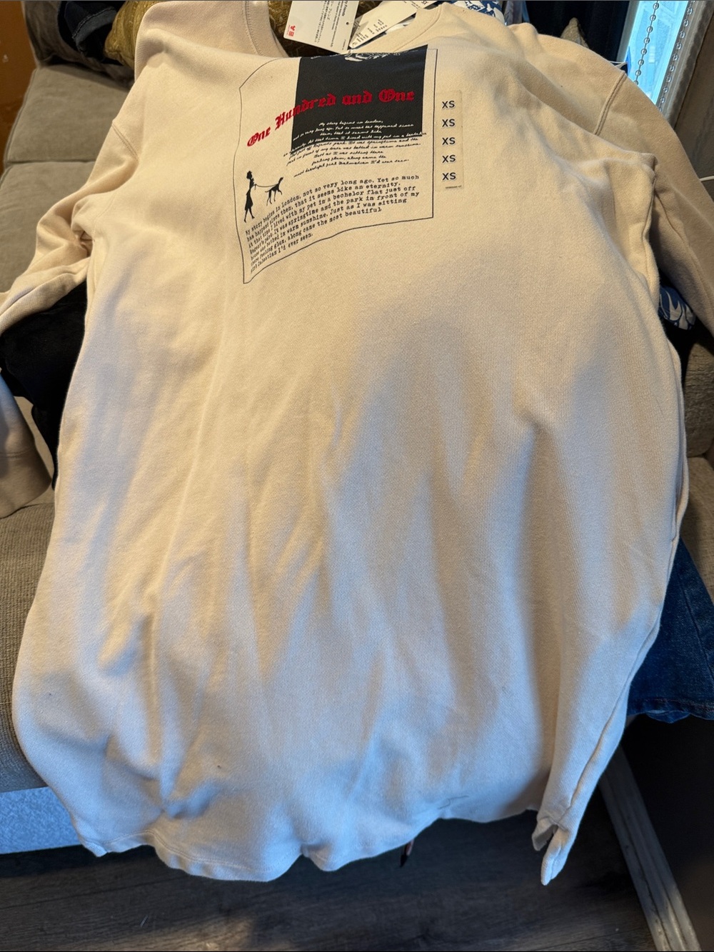 H&M Cream Graphic Disney Sweatshirt / Dresswith Black & Red Print
